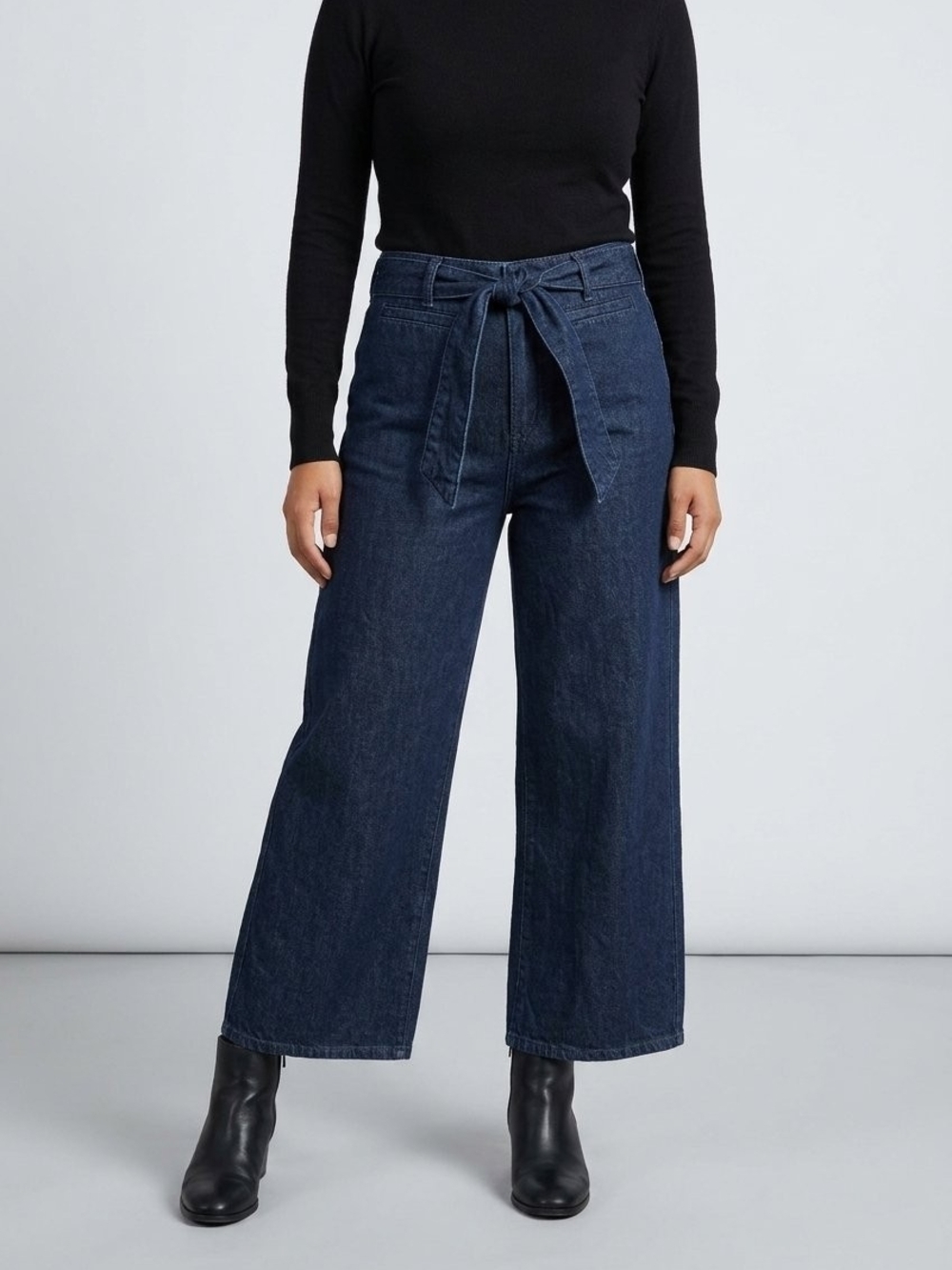 Oat New York Dark Blue Tie-Waist Wide Leg Jeans